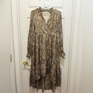 Karlie Metallic chiffon long sleeve High-Lo Animal Print Dress Size Medium